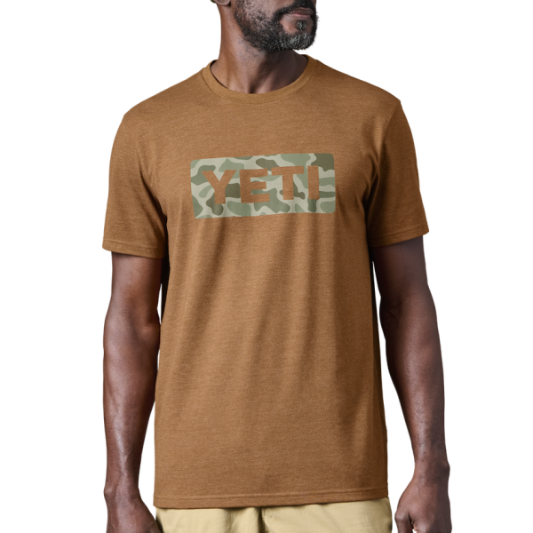 Heather Tobacco/Camo Yeti Camo Logo Badge Short Sleeve Tee Short Sleeve T-Shirt | OTCJVN-793