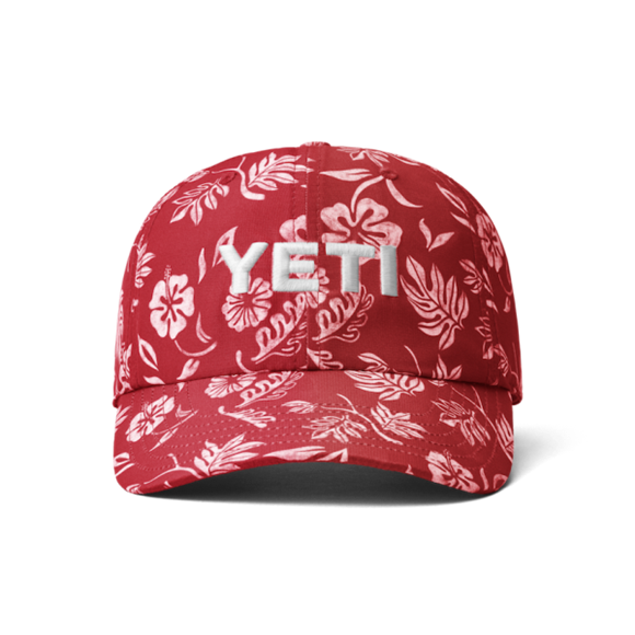 Heather Fire Red Yeti Floral Print Baseball Cap Hats | CJLYQX-657